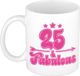 Bellatio Decorations Mok 25 jaar - Geweldig - Roze - 300 ml - Keramiek