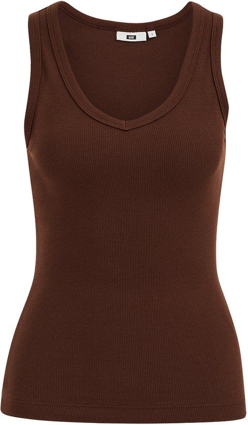 WE Fashion Dames tanktop van ribstof - Bruin - Maat S