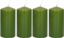 Trend Candles Cilinderkaars/stompkaars - 4x - olijfgroen - 6 x 12 cm - 40 branduren