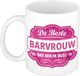 Bellatio Decorations De beste barvrouw cadeau koffiemok / theebeker wit met roze embleem - 300 ml - keramiek - cadeaumok barvrouw / barmaid