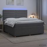 vidaXL LED Boxspringbed met Matras Donkergrijs 140 x 200 cm Stof