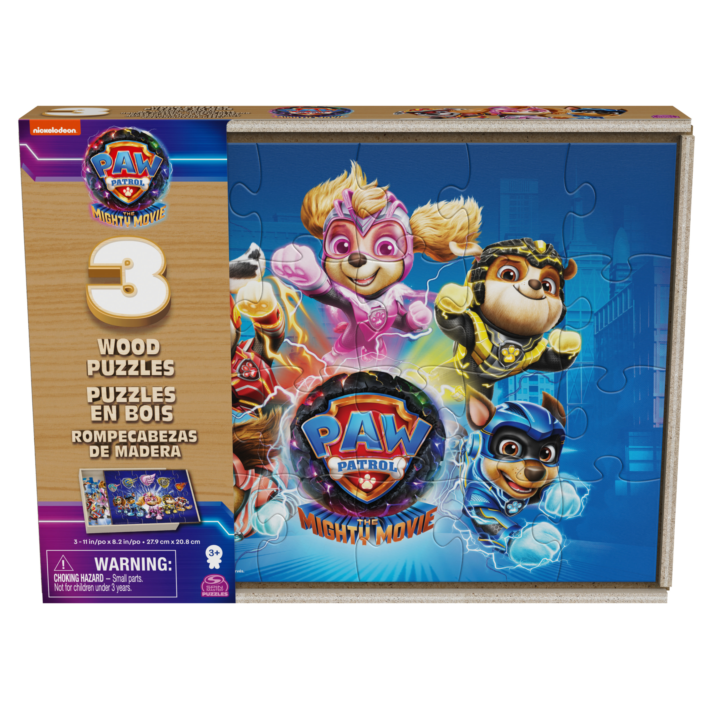 Spin Master PAW Patrol The Mighty Movie - 3 houten puzzels - 24-delig in opbergdoos
