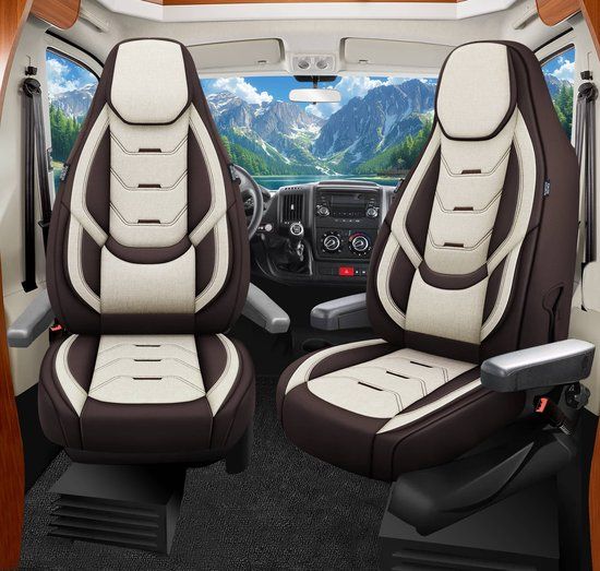 Bremer Sitzbezüge GmbH Premium Camper stoelhoezen voor Challenger 384 380 287 328 H10 in Bruin/Beige (2 losse stoelen)
