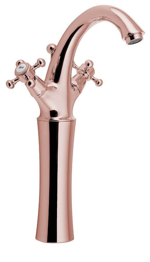 Reitano Rubinetteria ANTEA Hoge Wastafelmengkraan - Roze Goud - Met Clickwaste