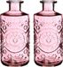 Ideas 4 Seasons Bloemenvaas/flesvaas Berlin - 2x - met motief - helder glas - lichtroze - D9 x H21 cm
