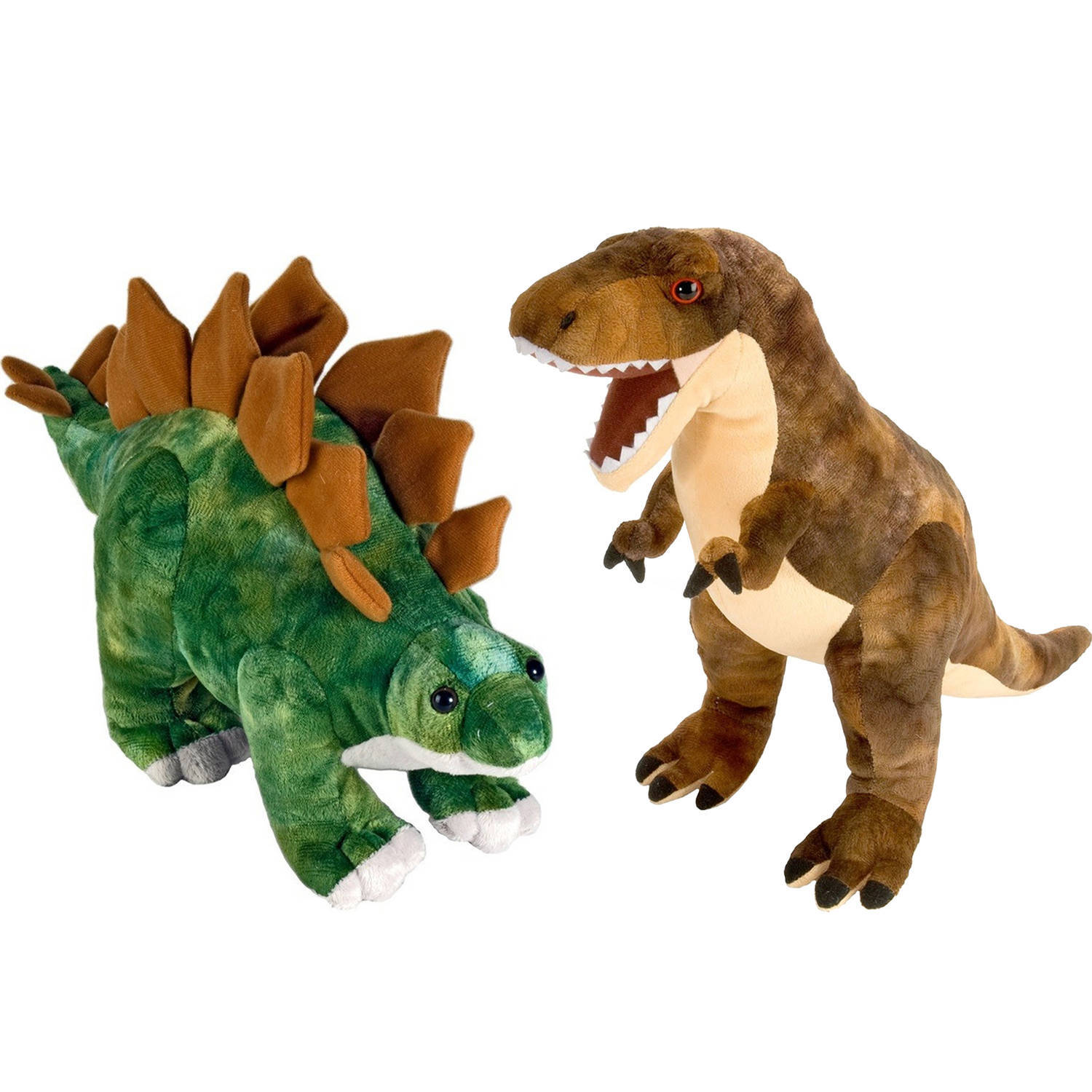 Wild Republic setje van 2x dinosaurus knuffels t-rex en stegosaurus van 25 cm - knuffeldier