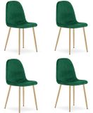 LEOBERT Set van 4 eetkamerstoelen PADVA - Groen fluweel - Eiken poten