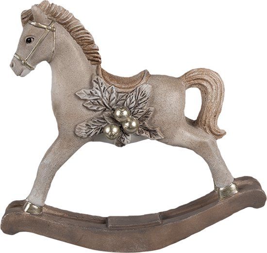 Clayre & Eef Decoratie Beeld Hobbelpaard 17x5x16 cm Beige