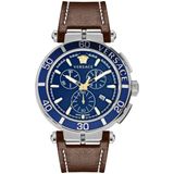 Versace Greca Chrono VE3L00122 Herenhorloge Blauw Leer Goudkleurig Staal Saffierglas 5 ATM