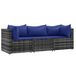 VidaXL 3-delige loungeset pour le jardin avec coussins, gris, polyrotan