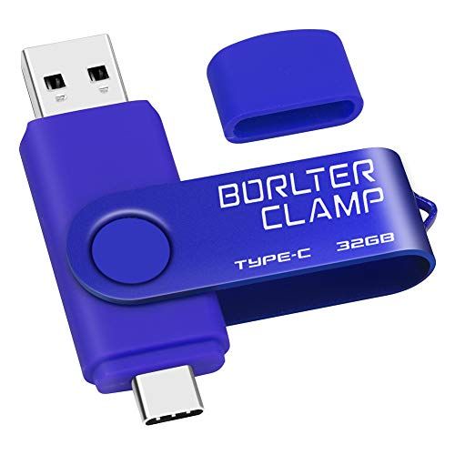 Borlter Clamp 32GB Type C USB-stick, BorlterClamp USB 3.0 Geheugenstick 2 in 1 OTG USB-Flashstation voor Android-Smartphones Samsung S10/S9/S8/Note 9, LG, Huawei, enz, Tablets en Computer (Blauw)