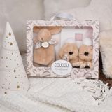 Knuffelkonijn Doudou et Compagnie sa Lapin Doudou - Geschenkdoosje Knuffeldoekje en Slofjes Konijn Beige