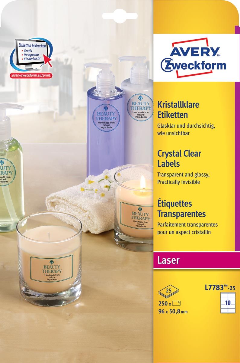 Avery Crystal Clear etiketten 96 x 50.8 mm - 250 etiketten