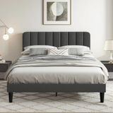 VECELO Gestoffeerd bed, 140 x 200 cm, tweepersoonsbed met in hoogte verstelbaar hoofdeinde, stabiel bedframe met lattenbodem, fluwelen bedframe, geen boxspring nodig, zonder matras, grijs