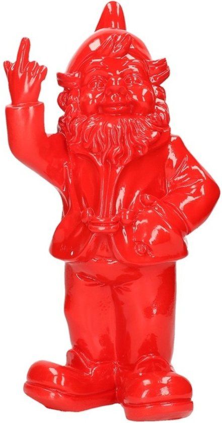 Stoobz Design Tuinkabouter rood middelvinger 30 cm