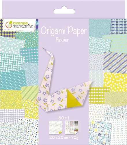 Avenue Mandarine 52507O – 60 vellen origami 20 x 20 cm 70 g (30 motieven x 2 vellen) + een vel stickers "ogen", vanaf 7 jaar – bloemen