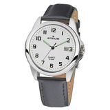 ATRIUM Horloge - Heren - Zilverkleurig - 10 bar Waterdicht - Zwart leren band - Witte Wijzerplaat - Datum - Edelstaal - Quartz