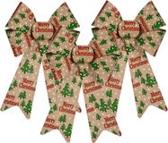 Krist+ Artesania Cerd 3x stuks kerstboomversieringen grote ornament strikjes/strikken creme/rood print 22 x 38 cm - Met ophanging