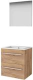 Basic-Line Basic 46 Badkamermeubelset - 60 x 46 cm - Met Grepen - 2 Lades - Keramische Wastafel - 1 Kraangat - Spiegel - Whisky Oak