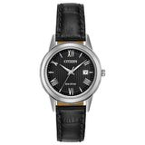 Citizen FE1081-08E Dames Zilverkleurig Horloge met Zwarte Leren Band