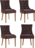 CLP Aberdeen Set van 4 eetkamerstoelen - Zonder armleuning - Hout - Fluweel - bruin antiek licht