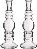 Merkloos Kaarsen kandelaar Florence - 2x - transparant glas - helder - D8,5 x H23 cm