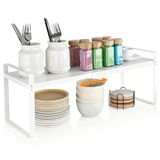 VINATO Uitbreidbaar keukenrek (37-62 cm), keukenrekken, ruimtebesparend, van metaal, modulaire organizer voor specerijen, toonbanken, eetkamer, badkamer, wit