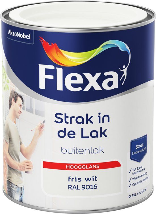 FLEXA Strak in de Lak - Hoogglans - fris wit RAL 9016 - 0,75 liter