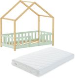 en.casa Kinderbed Treviolo met uitvalbeveiliging en matras 70x140 cm mintgroen en naturel