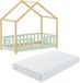 en.casa Kinderbed Treviolo met uitvalbeveiliging en matras 70x140 cm mintgroen en naturel