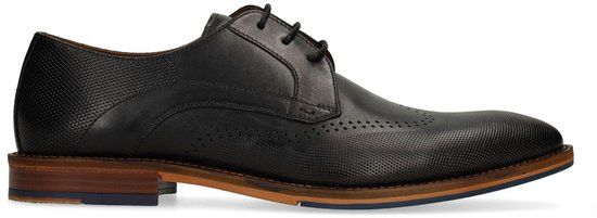 Manfield - Heren - Zwarte leren veterschoenen - Maat 40