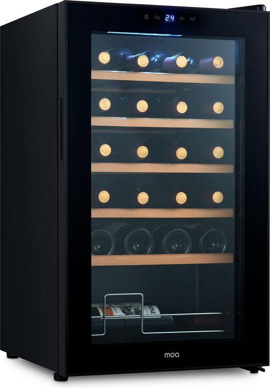 MOA Wijnkoelkast voor 24 Flessen - Wijnklimaatkast Vrijstaand met 1 Temperatuurzone - Wijnkoeler - Zwart