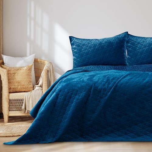 AmeliaHome Velvet sprei Laila blauw 200x220 cm