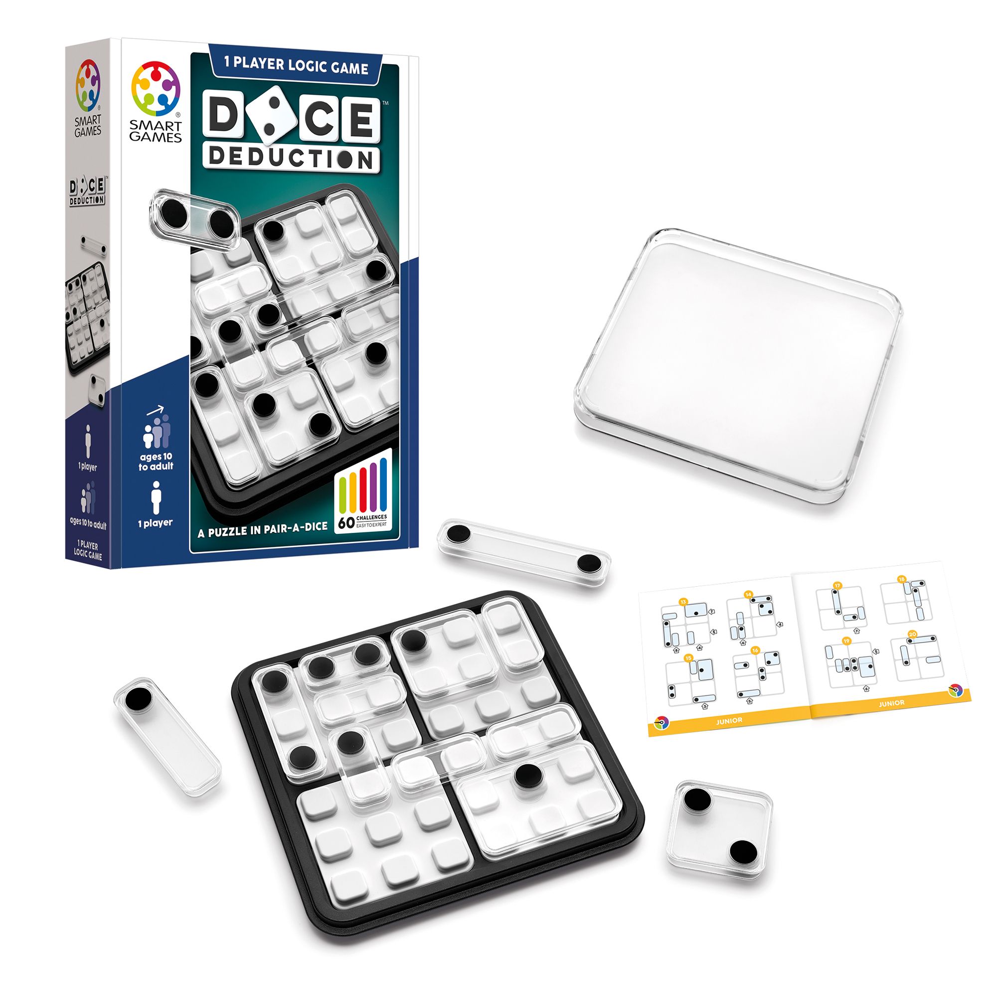 SmartGames Dice Deduction - Logisch Denkspel met Dobbelstenen - 60 Educatieve Reken & Wiskunde Uitdagingen - IQ Breinbreker & Solospel - Vanaf 8 Jaar