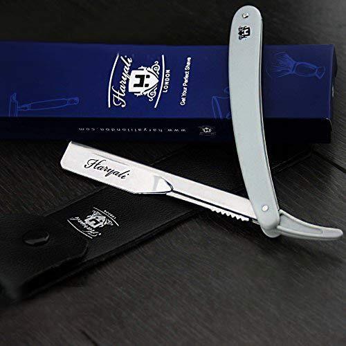 Haryali London Folding Barber SHAVETEE Razor/Straight Cut Throat Razor in grijs voor heren wordt geleverd met een lederen zak + doos.Speciaal cadeau voor mannen