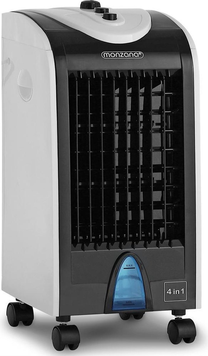 Monzana 3 in 1 mobiele airco, ventilator met luchtbevochtiging en luchtzuivering, 4 Liter, wit/zwart