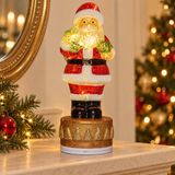 Anna's Collection Père Noël en verre avec éclairage LED – 26 cm – Rouge/Blanc – Rotatif – Avec minuterie