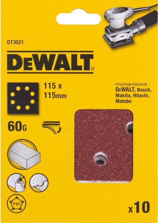 DeWALT DT3021 Schuurpapier - 115x115mm - P60 - 10 stuks