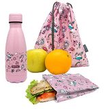 Nerthus FIH 1025 roestvrij stalen fles set sandwichtas en rugzak kinderen unicorns school
