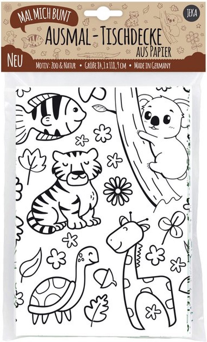 JEKA Kleurbaar Tafelkleed - Kleurplaat XL - Tafelkleurplaat - Tafelkleed Ammelaken - Inkleuren Inkleurbaar - Dieren en Natuur / Dierentuin Zoo / Dier / Jungle / Animals / Beesten / Vis - Kleur plaat Tekening Eettafel Versiering Tekenen Kleuren Tablecloth