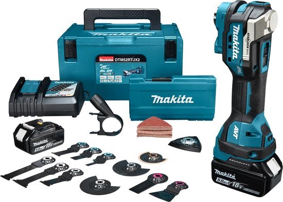 Makita DTM52RTJX2 18V Li-Ion accu multitool (2x 5,0Ah) incl. accessoireset in Mbox - koolborstelloos