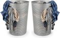 Plasticforte Ronde wasmand Rotan - 2x - zilver - gevlochten kunststof - 51 liter - 38 x 57 cm - opbergmanden