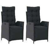 Fauteuils de jardin 2 pièces réglable avec repose-pieds poly rotin noir