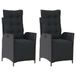 Fauteuils de jardin 2 pièces réglable avec repose-pieds poly rotin noir