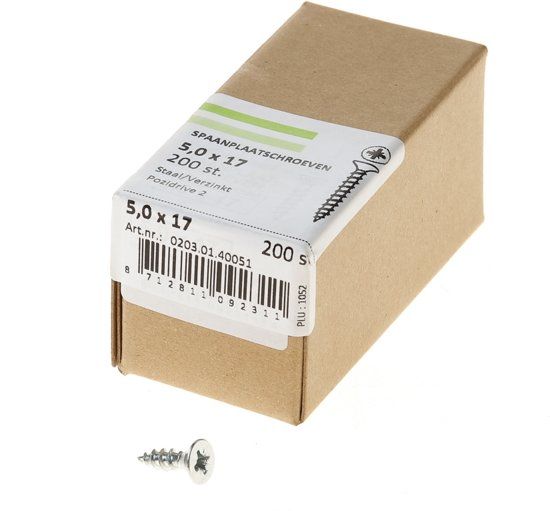 Hoenderdaal Spaanplaatschroef verzinkt platkop pz-2 5.0X17 voldraad (200)