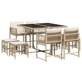 vidaXL 9-delige tuinset met kussens, polyrattan, beige