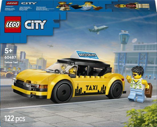 LEGO City Gele Taxi - Modelautobouwset met 2 Minifiguren - Klassieke Speelgoedtaxi - 60487