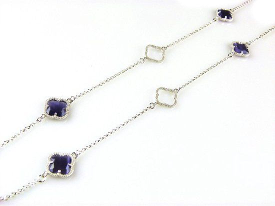 model Fiori open klavers collier in zilver paars 90 cm