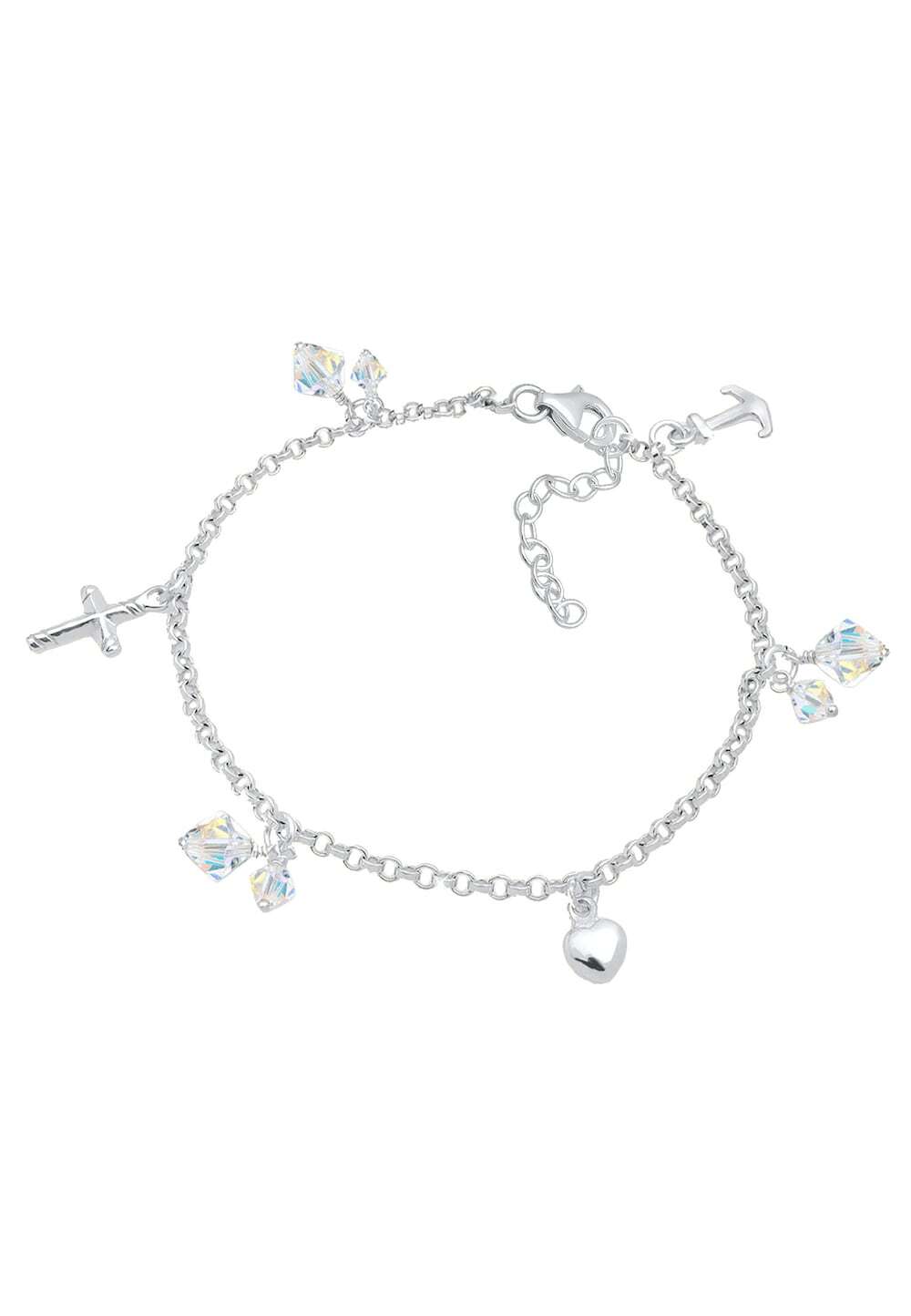 Elli Elli Armbanden Dames bedelarmband kruis hart anker symbool met kristallen in 925 Sterling Zilver Verguld
