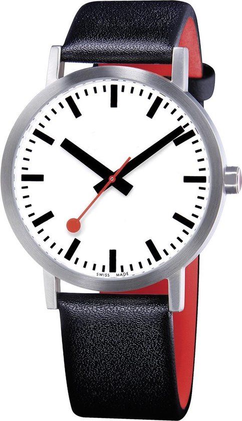 Mondaine Classic Pure 40mm Men's Watch - White Dial Black Leather Strap